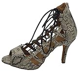 Salsa Zapatos de tacón bajo Zapatos de danza para mujer, con cordones, botines latinos, tango, cha-cha, salsa, salón de baile, tacón personalizado y suela, color Gris, talla 35.5 EU