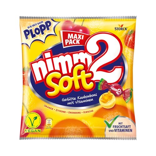 nimm2 soft – Kleine Bonbons mit flüssiger Fruchtsaftfüllung und Vitaminen zum Naschen für Kinder und Erwachsene – (1 x 345g Beutel)