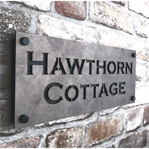 Henley House Sign - Old Steel Effect Acrylic Door Plaques - Personalised Plaques with Street Name - Weatherproof House Name Plaques for Outside - Modern Home/ Office Door Signs Cover