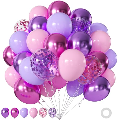 Pink and Purple Balloons 60Pcs 12Inch Metallic Purple Pink Confetti Balloons for Wedding Baby Shower Bridal Shower Women Girls Birthday Party Decorations