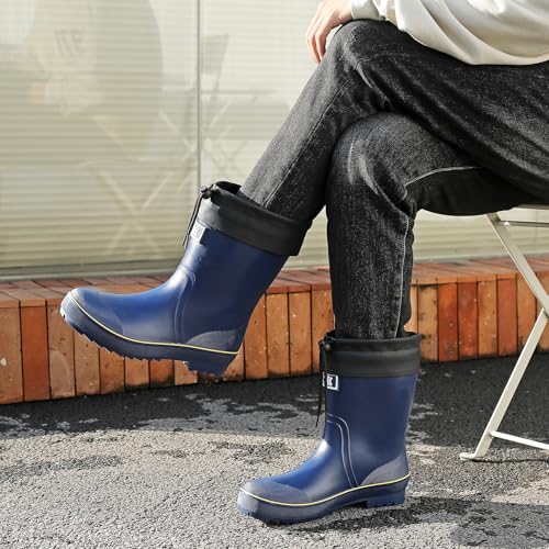 Image of HSBDNZQ Rain Boots for Men, Waterproof Mens Rubber Boots with PVC Unique Design, Comfort Lightweight Work Mud Boots, Resistant Durable Slip Garden Boots for Farming Gardening Fishing