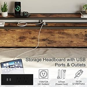 Likimiokingbedframewithstoragedrawer2tierstorageheadboardwithchargingstationnoboxspringneededeasyassemblyvintagebrown Urban Country Home Decor Likimio king bed frame with storage drawer 2 tier storage headboard with charging station no box spring needed easy assembly vintage brown urban country home decor