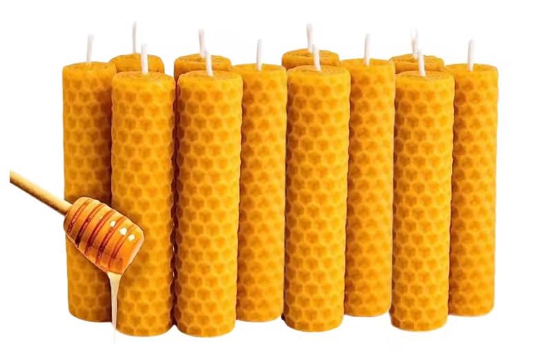 Pack de 12 Velas de Cera de Abeja Natural – [Adviento y Navideñas] | Tamaño 2x10 cm | 100% Ecológicas y Aromáticas