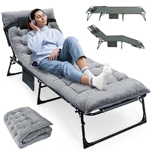 ropoda Camping Cot, Adjustable 4-Position Folding Cot with Cozy Mattress and Pillow, Camping Cots for Adults with Durable Fabric and Steel Frame, Cots for Sleeping Ideal for Camping, Spare Bed, Patio