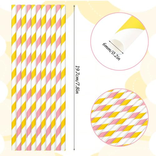 100 pitillos desechables en papel rosa y amarillo miniatura 2
