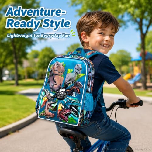 Image of 3PCS Dinosaur Backpack for Boys, 16 Inch Kids Water Resistant Preschool Elementary Kindergarten Bookbags and Lunch Box | Kids