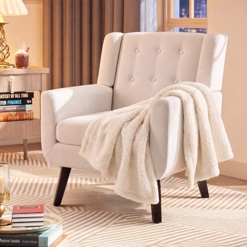 CANLIBOUD Accent Chair for Living Room,Modern Upholstered Armchairs,Beige