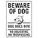 Beware of Dog - No Trespassing No Soliciting Warning Sign - Dog Does Bite - 14"x10" - .040 Rust Free Heavy Duty Aluminum - Made in USA - UV Protected and Weatherproof - A82-371AL