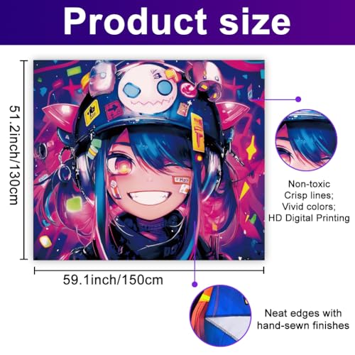 WEBEEDY Blacklight Fluorescent Anime Tapestry Cartoons Wall Hanging UV Reactive Tapestry Neon Cartoons Blacklight Poster for Bedroom Living Room Gamer Room, Gift for Anime Fans, 150x130cm