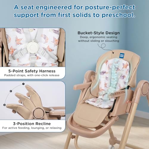 Image of Mee Mee Royal Rise Baby High Chair | Adjustable Height Feeding Chair with Washable Cushion, 5-Point Safety Harness, Swing Function, Food Tray with Cup Holder & Adjustable Footrest | Baby Highchair (Up to 20kg)