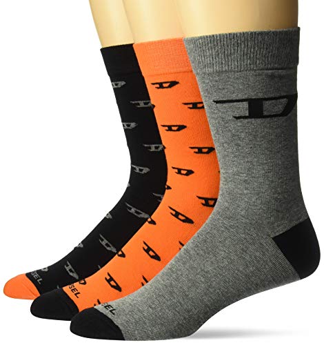 Diesel Men's RAY-THREEPACK Socks 3pack Sockshosiery, black/Orange, S