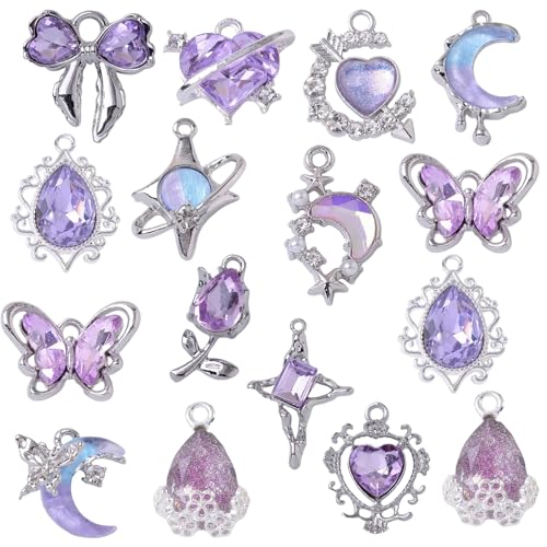 Jciopui 16Pcs Purple Gothic Charms,Amethyst Pendant,Jewelry Making Charms