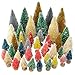 Yookat 40Pcs Mini Pine Trees Artificial Mini Trees with Wood Base Sisal Trees Bottle Brush Trees Assorted Color for Christmas Decoration Winter Ornaments DIY Crafts