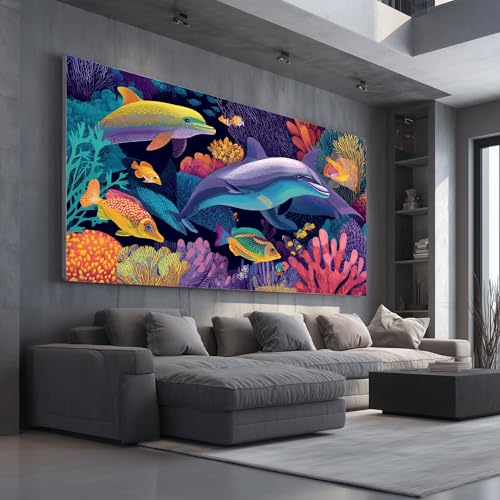 Tableau marine dauphin sur toile de haute qualité pour une décoration murale contemporaine
