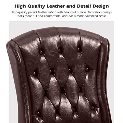 YAMASORO Ergonomic Executive Office Chair with Wheels and Arms, Tufted Back & Nailhead Trim, Home Office Desk Chairs for Home & Office, Faux Leather Swivel Work Chair,Brown