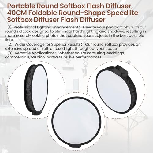 DAUERHAFT Portable Round Softbox Flash Diffuser, 40CM Foldable Round-Shape Speedlite Softbox Diffuser Flash Diffuser for Speedlight with a Storage Bag for Camera Flash Light Phototgraphy Accessories - Thumbnail 7