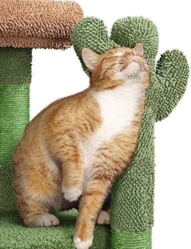 Yaheetech Cactus Cat Tree with Scratching Post, Cute Cat Tower Cats Activity Centre for Indoor Cats, Multi-Leve Cat Condo Climbing Tree w/Hanging Ball & Basket 107cm