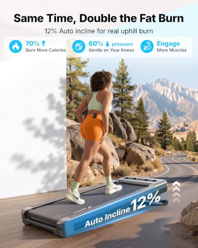 Image of MERACH UltraWalk W60 Walking Pad Treadmill with 12% Auto Incline, Under Desk Walking Pad 400lb Capacity, Max 3.5HP Heavy Duty Walking Pad with Incline for Tall People with BT Speaker, RGB Light & APP