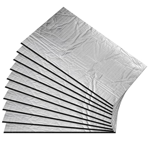 10 Stück Dämmmatte Auto, 250*180*7mm Alubutyl Platten Dämmmatte, Isolierung Feuerfest Wasserdicht Antidröhnmatte, Dämmmatte Selbstklebend für Schallschutz und Wärmedämmung in Wohnungen