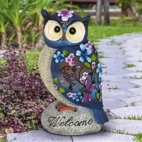 Exhart Solar Welcome Owl Garden Statue, Leds, Flowers, Durable Resin, Cute Yard Décor, 8.5"X6"X14" #TOP2