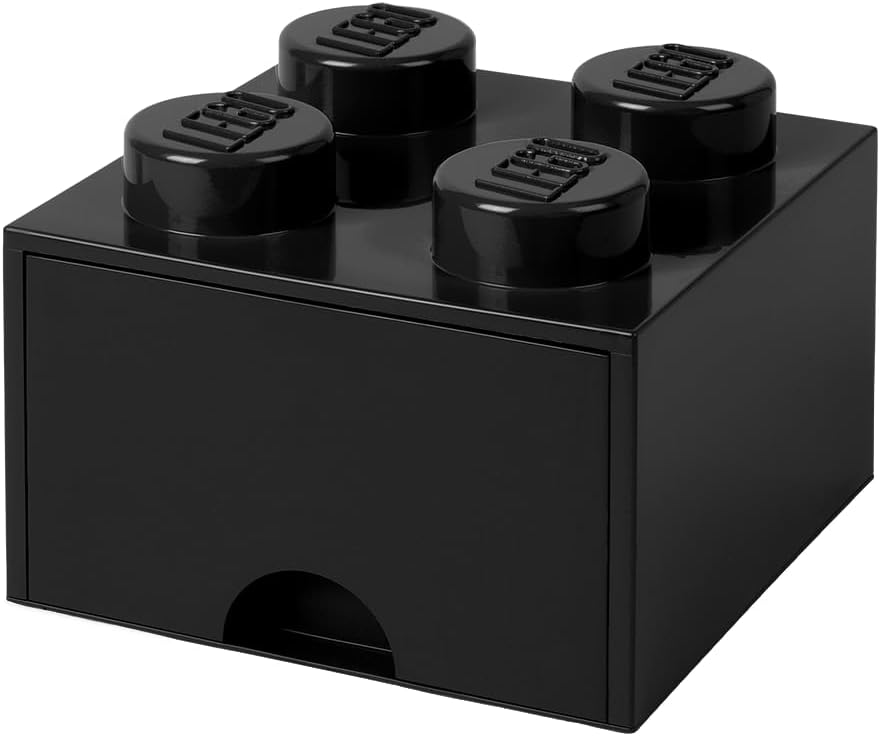 LEGO Brick Drawer, 4 Knobs, 1 Drawer, Stackable Storage Box, Black