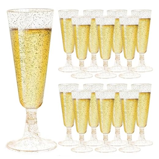 Atliberswo Juego de 20 copas de champán de plástico dorado, copas de champán de plástico con purpurina dorada, 150 ml, reutilizables, copas de champán, copas de cóctel para fiestas, bodas, cumpleaños