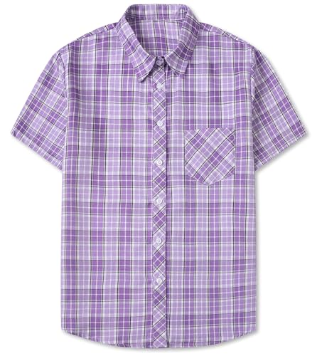 Image of SANGTREE Girls and Women Plaid Shirt Short Sleeve Button Down Summer Blouses Tops