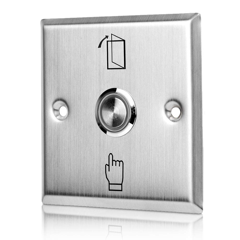 Rubik Door Exit Push Button Control Switch Stainless Steel Panel Input DC12V Output NO/COM for Access Control Door Release and Electronic Locks - Silver