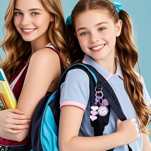 JewelryWe Karabineruhr Kinder Taschenuhr mit Karabiner: Lila Analog Quarz Uhr mit Herz Anhänger Schlüsselanhänger Outdoor Sport Clip auf Uhr für Mädchen Jugendliche und Studenten