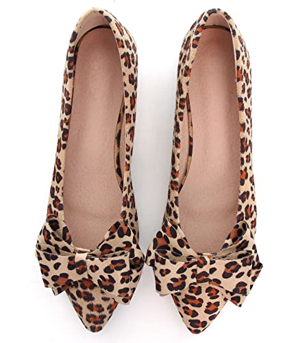 Image of SAILING LU Womens Bowknot Ballet Flats Pointy Toe Suede