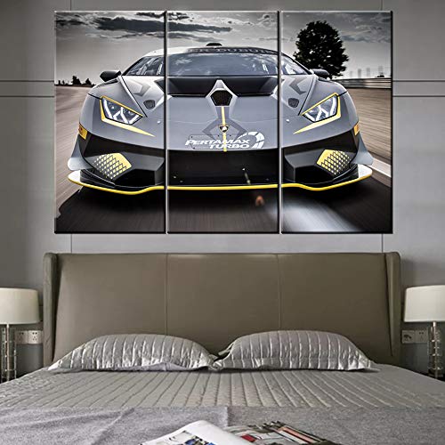 Wall Art For Living Room Black Sports Car Paintings Fantasy Scenery Pictures Contemporary Artwork Printed On Canvas Home Decor Giclee Framed Stretched Ready To Hang Gift - 40 X 20Inch X 3 Panels #TOP2