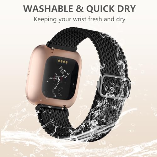 Maledan Compatible with Fitbit Versa 2 Bands Women Men, Braided Stretchy Bracelet Replacement Wrist Bands for Fitbit Versa 2/Versa/Lite/SE/Strap Accessories, Black by Maledan - Image 2
