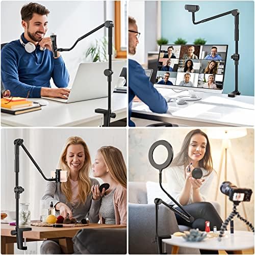 Microphone Stand, 37" Adjustable Gooseneck Mic Boom Arm with 5/8" & 1/4" Adapter, Shock Mount, Mic Clip Holder, Max Load 3LB Desk Mount Suspension Boom for Blue Yeti Nano Snowball Ice and Other Mics