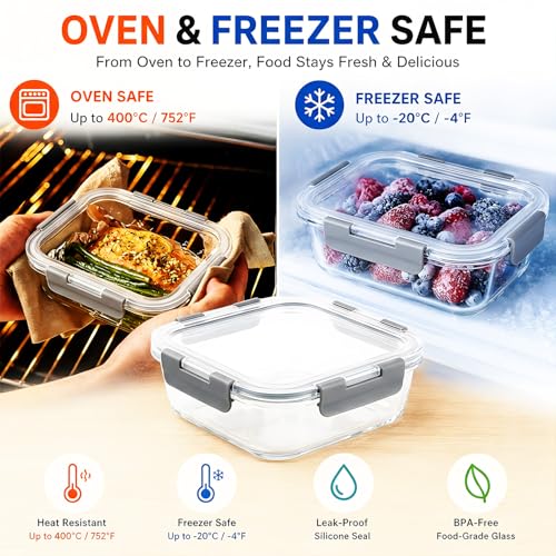OFFASST Glasbehälter mit Deckel, 2-teilig Meal Prep Boxen & Frischhaltedosen aus Borosilikatglas… – Ansicht 5