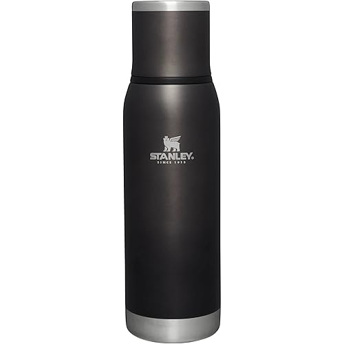 Stanley Adventure-To-Go Vacuum Bottle 25 oz | Wide Mouth with Leakproof Cup Lid | Keep Drinks Hot or Cold | Packable for Travel | Insulated Stainless Steel Thermal Bottle | BPA-Free | Charcoal Glow