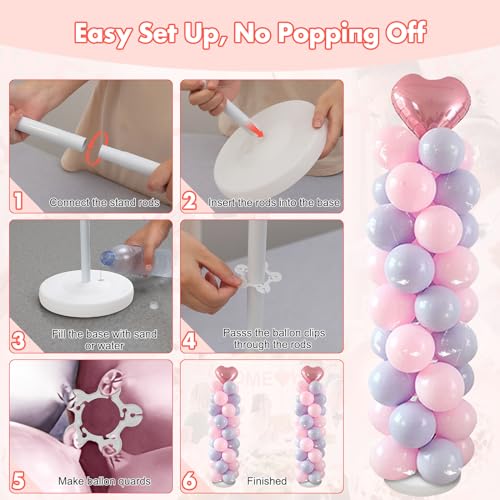 Balloon Column Stand Kit Set of 2, 56 Inch Height Adjustable Splicing Metal Balloon Stand Tower Pillar with Base,Reusable Balloon Arch Stand Holder Kits for Floor,Birthday,Wedding,Party Decoration by DAKEPOLE - Used condition - Image 7