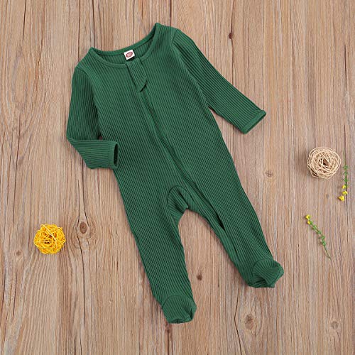 Goelsakurara Newborn Baby Boy Girl Romper Bodysuit Long Sleeve Footie Onesie Jumpsuit Ribbed Fall Winter Clothes Outfit (C-Zipper Green,0-3 Months) #TOP5