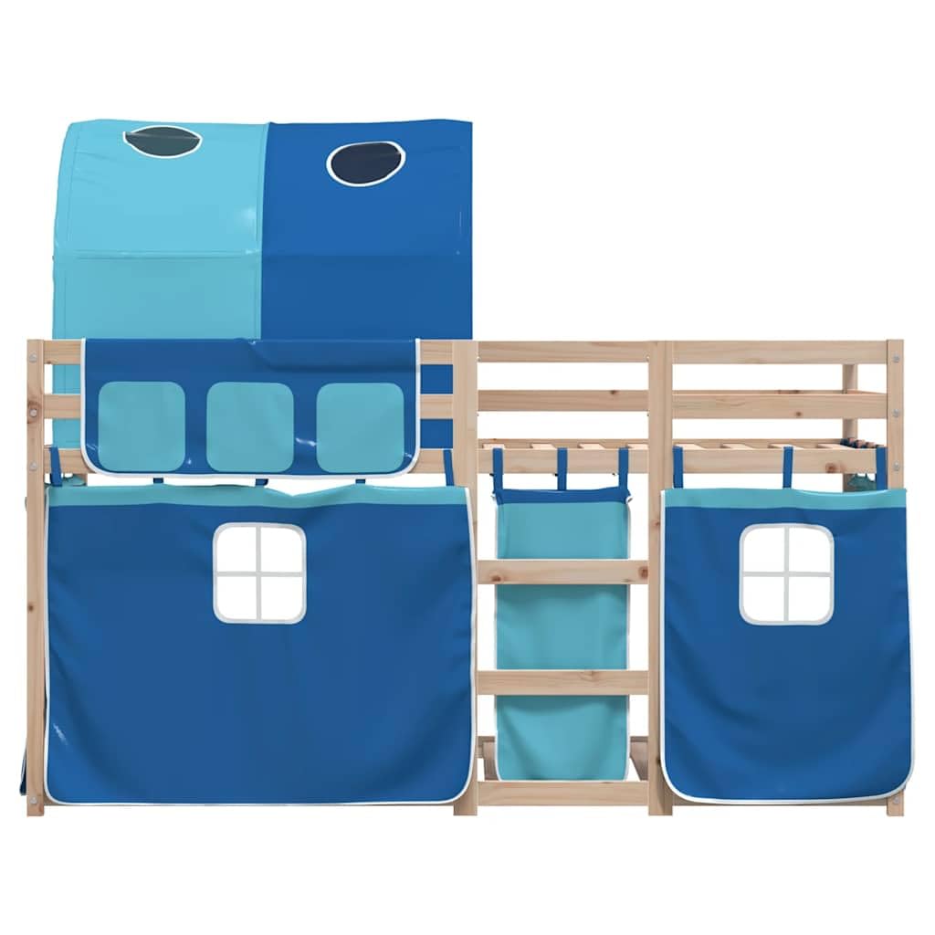 vidaXL Letto a Castello con Tende Blu 80x200 cm Massello Pino, Letto a Castello con Tende, Mobile Camera da Letto, Letto a Castello Doppio