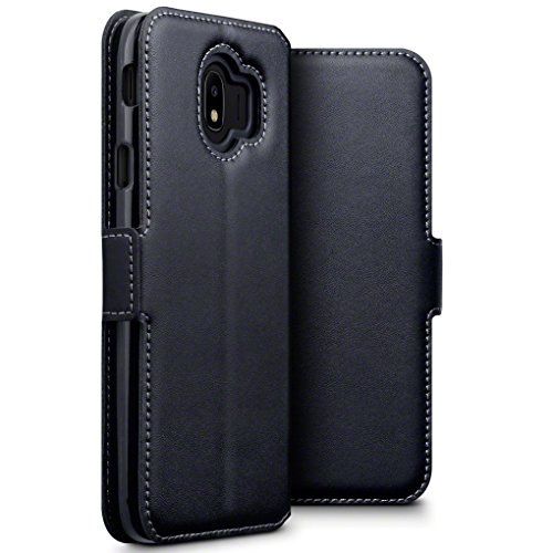 TERRAPIN Funda para Samsung Galaxy J4 2018 (J400F) Cartera de auténtico Cuero, Adaptable en posicion Horizontal - Negro
