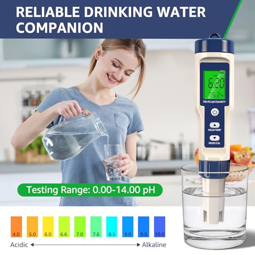 Pool Salt Tester & PH Meter - 5-in-1 Digital TDS Meter for Salinity PH Temp and EC, 0.01 High Accuracy, Swimming Pool, Hydroponics, Aquarium, Hot Tub, PPM Meter for Pool, Drinking Water, Wine by ZTGHFMY - Image 7