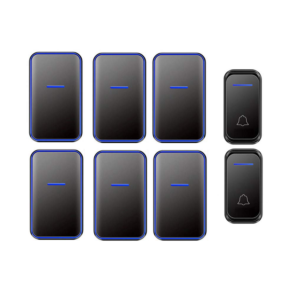 Kit de Sonnette sans Fil, 2 Boutons 6 récepteurs, IP44 Carillon étanche, 10004 Ft Range, 38 mélodies, indicateur LED, Installation Facile pour Le Bureau à Domicile