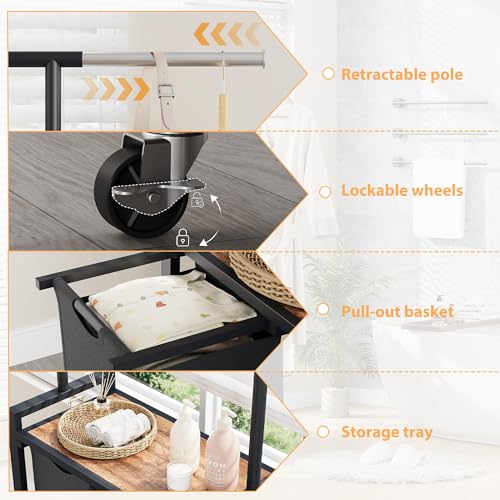 Cesto ropa vintage para dormitorio con perchero superior y base de hierro resistente 5