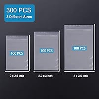 Vista 2 de Bolsas de plástico pequeñas, 300 unidades de mini bolsas, 3 tamaños surtidos, bolsa transparente para joyas con cierre, bolsa transparente, bolsas