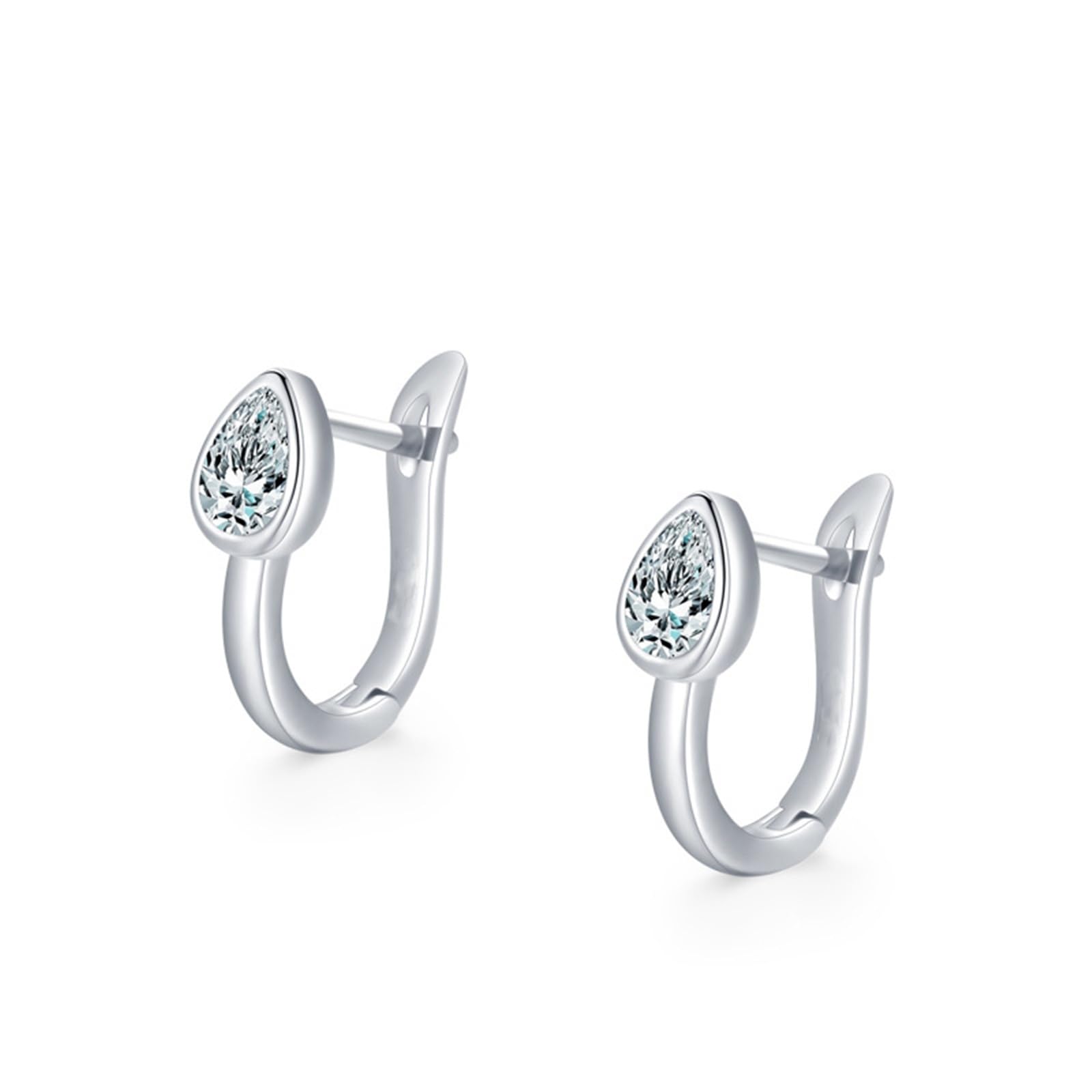 Wycian Pendientes de mujer de oro blanco y platino con moissanita blanca, en forma de U, pendientes de aro solitarios dorados pequeños para ella