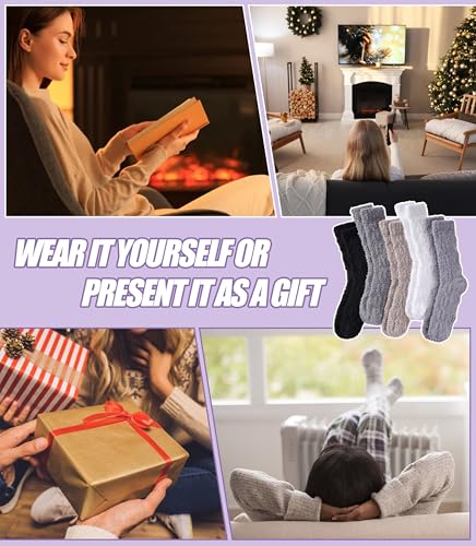 Image of Womens Fuzzy Socks Cozy Fluffy Slipper Soft Winter Warm Home Sleeping Christmas Socks