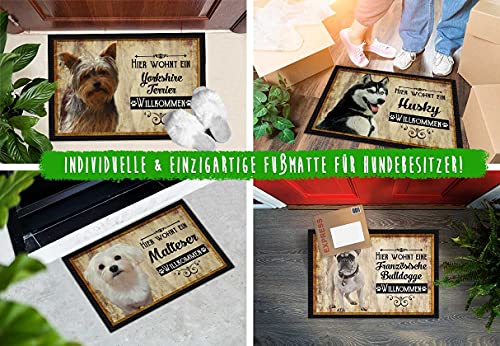 Print Royal Fußmatte Haustiere mit Hundebild Franz. Bulldogge schwarz - Geschenkidee für Hundefreunde und Hundebesitzer - Größe 60 x 40 cm