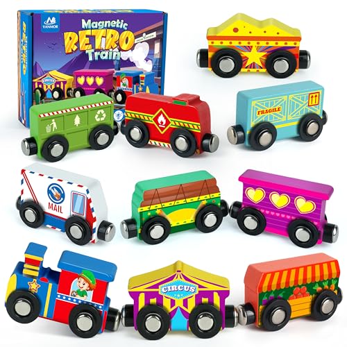 Juego De Tren De Madera, Juego Magnético De Juguetes De Tren, Juguetes Montessori Compatibles con La Mayoría De Las Vías Férreas, Juguetes De Aprendizaje Preescolar para Niños De 1 2 3 Años