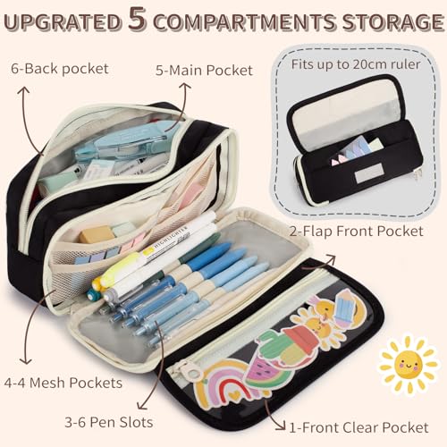 Image of Large Capacity Pencil Case with Compartments for Girls, Pen Bag for School | Multi-Compartment Pencil Case Massive Storage Capacity Durable Zipper Students College Office Stationery Essentials
