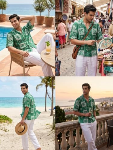 Image of GRECIILOOKS Men`s Shirt | Mens Casual Crochet Knitted | Half Sleeve Printed Crochet with Cuban Collar Shirt`s | Relaxed fit Textured & Stylish Premium Mens Shirt