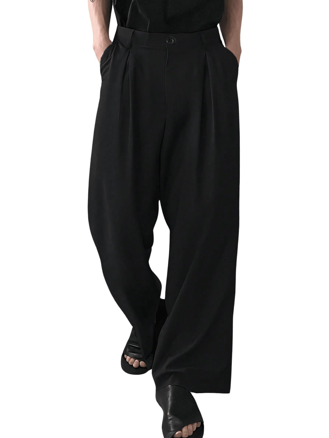 Milumia Mens High Waisted Wide Leg Pants Zipper Fly Loose Casual Trousers